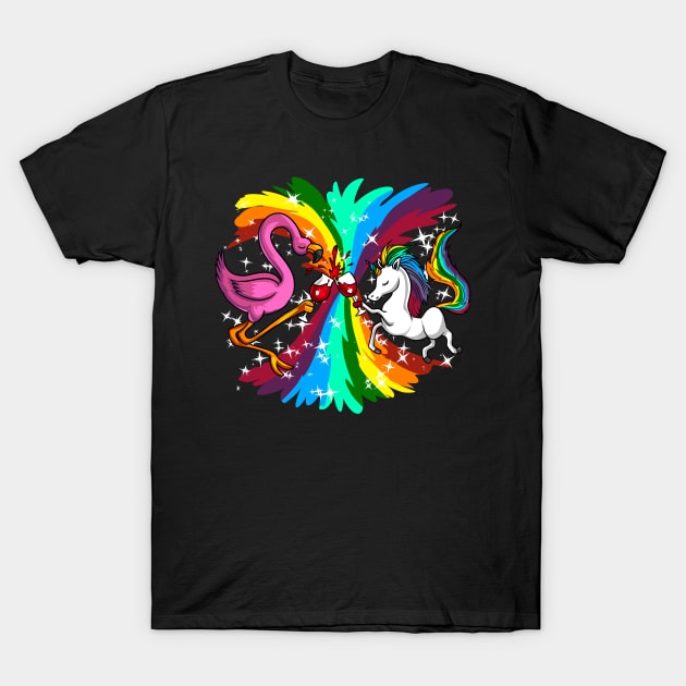 Unicorn Flamingo Party T-Shirt by underheaven